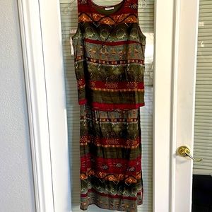 Maxi Dress- Faux 2-Piece Dress With Necklace